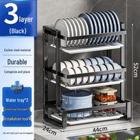 miflame 3-Tier Black Stainless Steel Dish Drying Rack gray