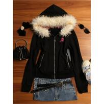 KOSY Women Black Zip-up Hoodie Y2k Skull Letters Print Slim Sweatshirt Detachable Fur Collar Fleece-lined Jacket with Pockets XXL beige