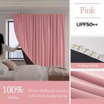 NEW Full Blackout Curtains Heat Block Sun Protection Living Room Bedroom Hook Curtain Solid Color Blinds Drapes High Shaing Width 1M Height 1.5M&Hooks pink