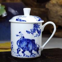 500 ml kinų stiliaus kaulinio porceliano puodelis su dangteliu, Jingdezhen mėlynas ir baltas porcelianinis arbatos puodelis, biuro gėrimų puodelis, kelioninis arbatos indas