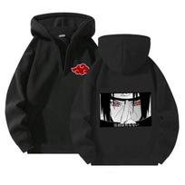 Naruto Anime Megztinis su pusiniu užtrauktuku su gobtuvu Sportiniai lauko džemperiai Laisvalaikio ilgomis rankovėmis Vyriški drabužiai Džemperis Streetwear M black