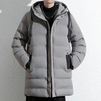 Vyriška šilta ilga pūkinė striukė Vyriška stora dygsniuota vidutinio ilgio striukė su gobtuvu Žieminė kasdienė striukė Viršutinis drabužis Paltas Parka 4XL pilka