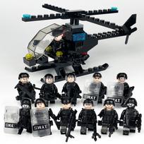 Mažų dalelių orlaivis Black Hawk malūnsparnio modelis vaikiškų statybinių blokelių žaislas juodas SWAT žaislas