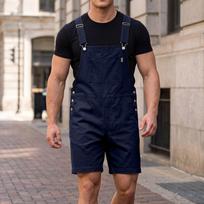 Men's Short Overalls Bib Dungarees for Casual Everyday Wear L tamsiai mėlyna