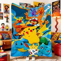 Anime Blanket P-Pokemon Sofa Blankets for Bed Ultra Soft Plush Warm Throw For Air Conditioning Room All Season Home Decor Size: 75*100cm, Weight: 230 GSM blue