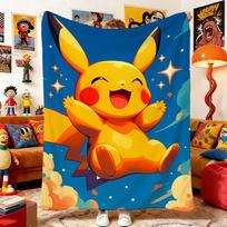 Anime Blanket P-Pokemon Sofa Blankets for Bed Ultra Soft Plush Warm Throw For Air Conditioning Room All Season Home Decor Size: 75*100cm, Weight: 230 GSM blue