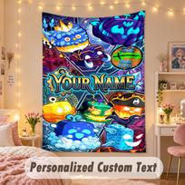 Custom Personalized Tapestry,Blox Fruits Print Custom Name Text Wall Art Hanging for Bedroom 100cmx150cm blue