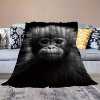 Cute Monkey Orangutan Printed Flannel Throw Blanket Modern Vintage Style Light Comfort Blanket for Bed Sofa Office Break Adult B Size: 75*100cm, Weight: 280 GSM gray