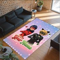 Personalized Crystal Velvet Carpet Custom Name Text,Miraculous Ladybug Anti Slip Area Rug For Home Decoration 80cmx120cm brown
