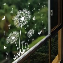 Christmas Home Decor Wallpaper White Dandelion Butterfly Electrostatic Wall Sticker Glass Window Double Sided Pattern Decals gray