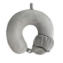 YEKEROLAN Travel Neck Pillow Eye Mask Blanket Set gray
