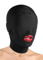 BDSM kaukė XR Brands atvira burnos kaukė su paminkštinta akių kauke juoda