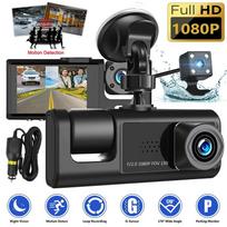 3 kameros objektyvo automobilinis DVR 3 kanalų Dash Cam HD 1080P Dash Camera Dviejų objektyvų Dashcam vaizdo įrašymo įrenginys Black Box 24h parkavimo stebėjimas Front & interior & Rear juoda