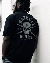 BARBELL BRIGADE Gym Fitness T-shirt Loose Oversize Cotton Men Short Sleeves Bodybuilding Sports Tee Summer Training Workout Tops S black