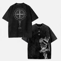 424. Washed Tee Vinland Saga Anime Norse Mythology Viking Thorfinn T Shirt I Have No Enemies Graphic Tee Casual Unisex Cartoon Top oversize M black