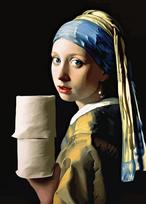 Funny Bathroom Toilet Decoration Painting Mona Lisa Wearing Pearls Girl with Roll Paper Canvas Prints Posters Home Wall Decor violetinė
