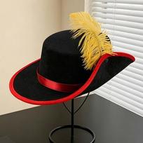 Wide Brim Feather Stage Cap Artificial Feather Masquerade Headwear  Adults Dress Up Style 6 beige