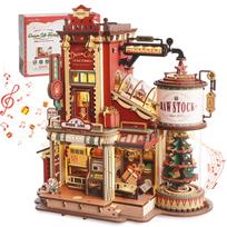 ROBOTIME Wooden 3D Puzzle with Music Box and LED Movable Mechanical Craft DIY Highly Time Brain Educational Ages Junior High School Christmas Home beige