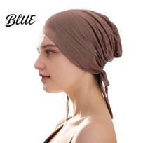 Hair Bonnet Women Non-slip Cotton Headscarf Adjustable Cap Solid Color Breathable Stretch Undercap Under Scarf Inner Hat Night Sleeping tamsi chaki spalva