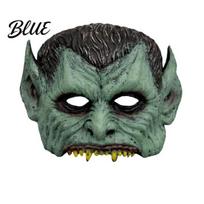 Soft Foam Vampire Pointy Ears Halloween Half Mask Mask Green Face with & Sharp Teeth Retro Distressed Party Lightweight