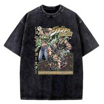 JoJo's Bizarre Adventure Johnny Joestar Pattern Men's Vintage Washed Cotton T-Shirt 3XL black