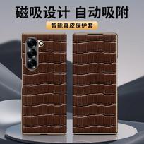Magnetic Flip Leather Case Z Fold6 Fold7 Crocodile Electroplated Protective Cover Samsung Z Fold7 black