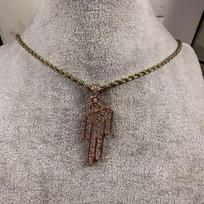 Pakreiptas Eilish Billie galvos stiliaus deimantinis pakabukas Hip Hop nerūdijančio plieno karoliai Rose gold necklace gray