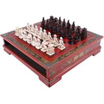 Wooden Chess China Retro Terracotta Chess Wooden Make Old Carved Resin Chess Birthday Premium Gift black