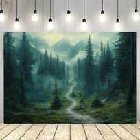 The lush green pine forest landscape tapestry and natural scenery wall hanging are suitable for bedrooms and living rooms 150X180CM gray