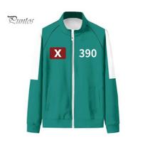 Men Warm Pullover Squid Games Season II Sweatshirt Zip-up Stand Collar Long Sleeve Number Printing Contrast Athleisure Top Color Jacket TV Character L C blue