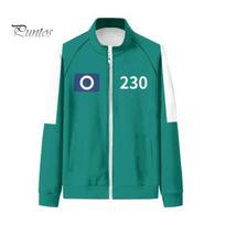 Men Warm Pullover Squid Games Season II Sweatshirt Zip-up Stand Collar Long Sleeve Number Printing Contrast Athleisure Top Color Jacket TV Character L E blue