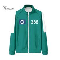 Men Warm Pullover Squid Games Season II Sweatshirt Zip-up Stand Collar Long Sleeve Number Printing Contrast Athleisure Top Color Jacket TV Character XL F blue