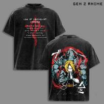 Edward & Alphonse Tee Washed, Fullmetal Alchemist Vintage Oversized Heavy Cotton L black