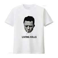 Albert Camus Living Kills T Shirt Classic Fit Cotton with Cool Print of Smoking and 'Living Kil M white