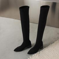 Jaunatviškos Gyvybingos Elastingos Suede ViršKelių Batai Be Kelnai Madingi Riterio Batai Stori Vidutinio Kulno Batai 33-43 Batai 39 black