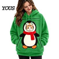 Holiday Pet Lover Gift Christmas Carrier Hoodie for Women Men, Pullover Sweatshirt with Kangaroo Outdoor Walking Gear Pouch Small Cats Dogs, 2XL green