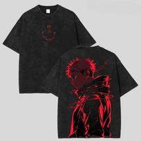 2026 Itadori Yuji Jujutsu Kaisen Anime Printed T-shirt Men's and Women's Washed T-shirt High Quality Vintage Cotton T-shirt Tops 4XL black