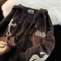 Women's Retro Oversize Hoodie Sweatshirt Casual Outerwear Spring Autumn Coat Fun Print Couple's Loose Fit Cardigan S ruda