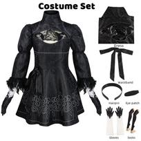 Anime Nier Automata Cosplay 9S Yorha 2B Cosplay Kostiumas Vyriškas Moteriškas Apranga Perukas Kaukė Kostiumas Didelio Dydžio Įmantrus vakarėlis Juoda Suknelė L