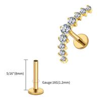 Right Grand ASTM F136 Titanium Arc CZ Cluster Labret Curved Bar Flat Back Stud Earring Helix Cartilage Conch Piercing Jewelry C-shaped and spiral&Earrings&Ears