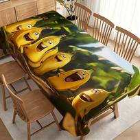 Party Tablecloth/Table Cover: Vibrant Tropical Banana Tablecloth with Smiling Yellow Bananas and Green Leaf Patterns, Durable, No Electricity Needed, 60*90inch(152cm*228cm）