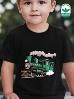 Green Vintage Steam Train Cartoon Graphic Family Matching T Shirt Boys Girls Short Sleeve Summer Crew Neck Casual Tops 110 black