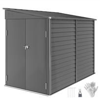 Metal Tool House 3.5m² 143x270x202cm Tool Shed with Pent Roof Lockable Double Door, Foundation, Vents 270 x 143 x 202 cm tamsiai pilka spalva