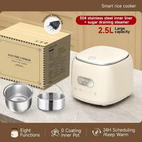 2.5L 24H Electric Rice Cooker Coating Stainless Steel Inner Pot with Steamer Smart Reservation Non-stick for 2-4 People Home 220-230V&2.5L white