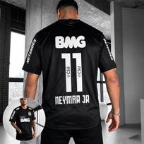 Neymar Unisexs Retro Soccer Cotton Jersey Tshirt Black Short Sleeve 11 Number Player Print Casual Football Fan Streetwear Tee Top S black