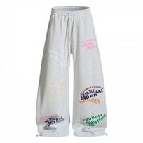 OREETA Dopamine Color Letter Print Sweatpants Loose Wide Leg Casual Pants Men Women S white