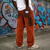 Men's Loose Fit Casual Corduroy Pants, Straight Leg, Color Block, Drapey for Everyday Wear XXL šafranas