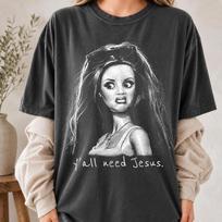Y'all Need Jesus Shirt, Sarcastic Christian Mom Graphic Tee 100 gray