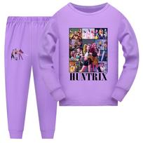 Kpop Demon Hunters Kid Pajama Set With Short Sleeve Top And Shorts For Lounge And Sleep 140 violetinė