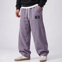 Men's Long Corduroy Pants, Trendy Versatile Casual Trousers for Everyday and Outdoor Wear L violetinė